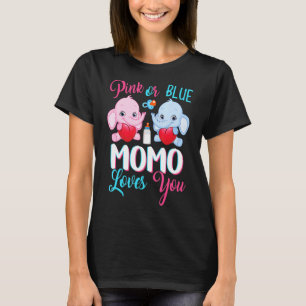 Pink Or Blue Momo Loves You Elephants Baby Gender  T-Shirt