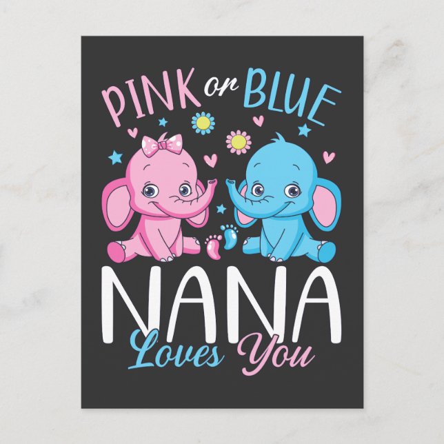 Pink Or Blue Nana Loves You Elephant Baby Postcard (Front)