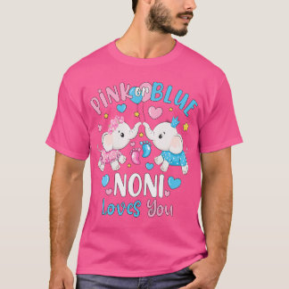 Pink Or Blue Noni Loves You Gender Reveal Elephant T-Shirt