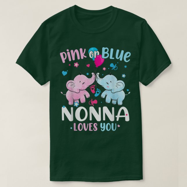 Pink Or Blue Nonna Loves You Elephants Baby Gender T-Shirt (Design Front)