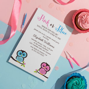 Pink or Blue? Owls Gender Reveal Party Invitation