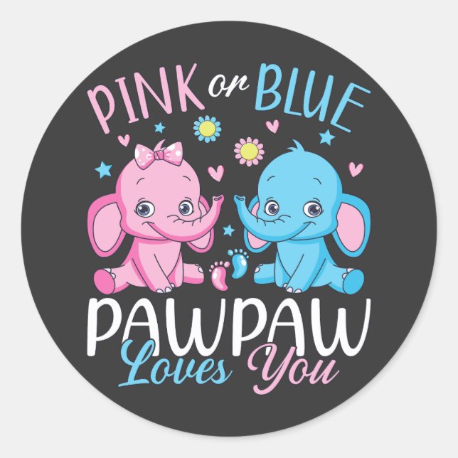 Pink Or Blue Pawpaw Loves You Elephant Baby Classic Round Sticker (Front)