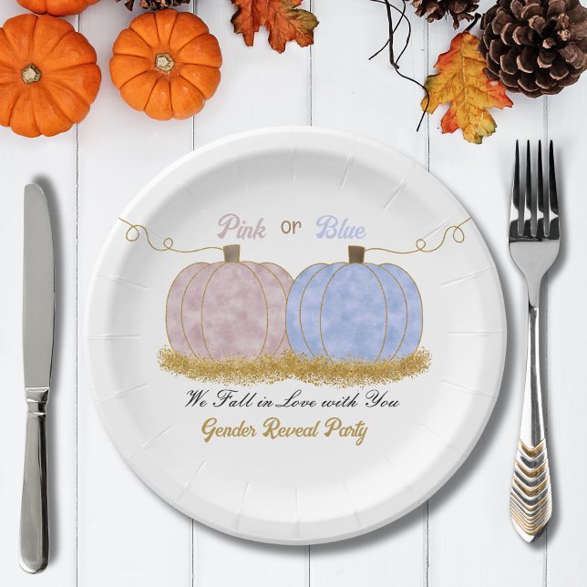 Pink or Blue Pumpki Gender Reveal Party Invitation Paper Plate (Creator Uploaded)