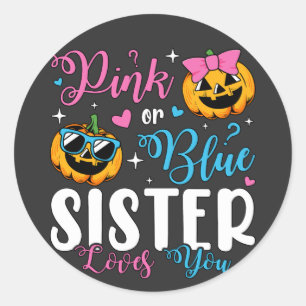 Pink Or Blue Sister Loves You Pumpkin Baby Classic Round Sticker