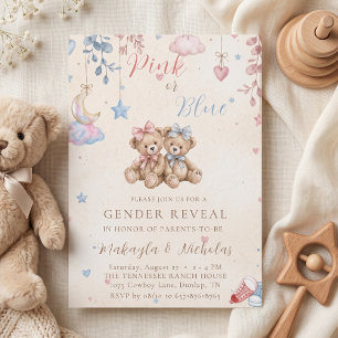 Pink or Blue Teddy Bear Gender Reveal Invitation