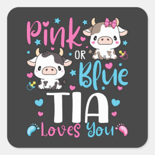 Pink Or Blue Tia Loves You Gifts Cow Baby Square Sticker