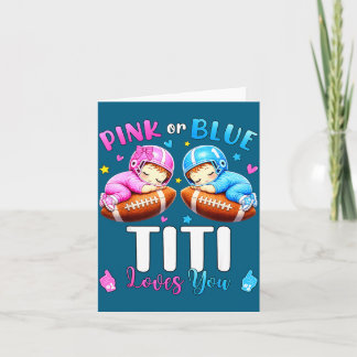 Pink or blue titi loves baby gender reveal footbal card