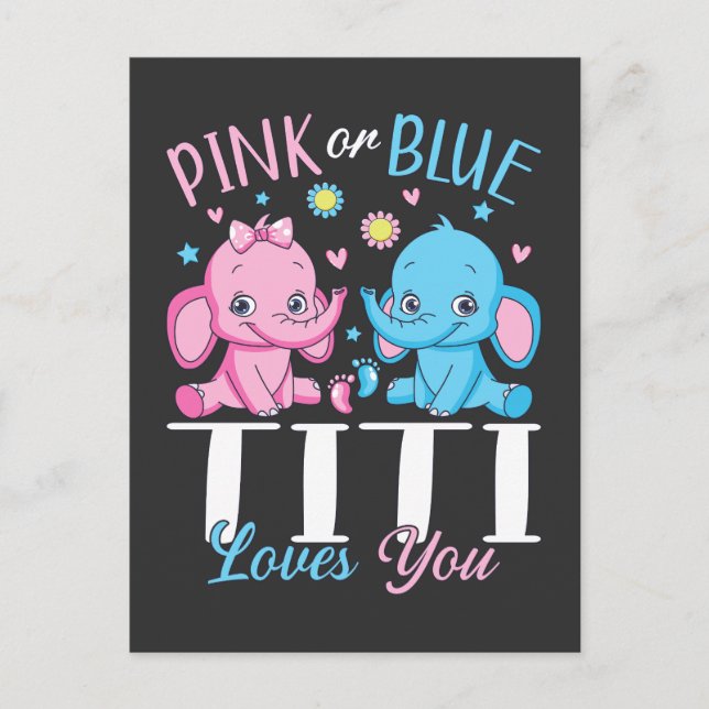 Pink Or Blue Titi Loves You Elephant Baby Postcard (Front)