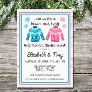 Pink or Blue Ugly Sweater Christmas Gender Reveal Invitation