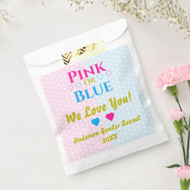 Pink Or Blue, We Love You! Gender Reveal Favour Bags (Sealed)