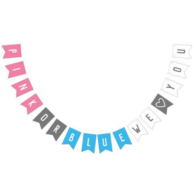Pink or Blue We Love You Gender Reveal Heart Bunting (All)
