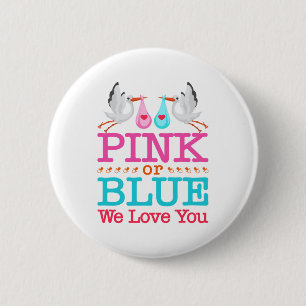 Pink or Blue We Love You Gender Reveal Stork 6 Cm Round Badge