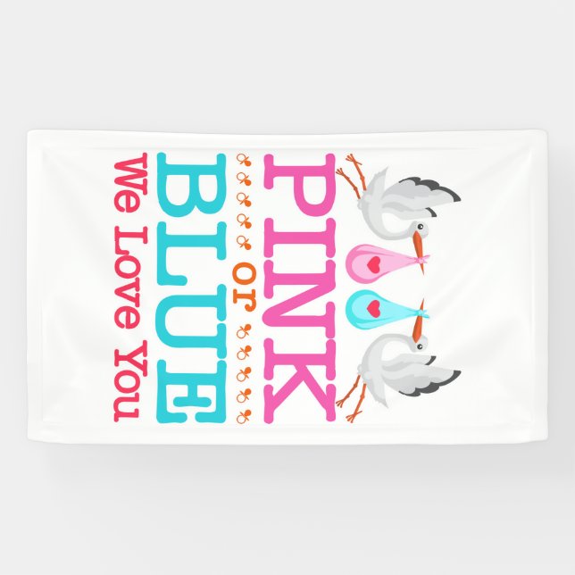 Pink or Blue We Love You Gender Reveal Stork Banner (Horizontal)
