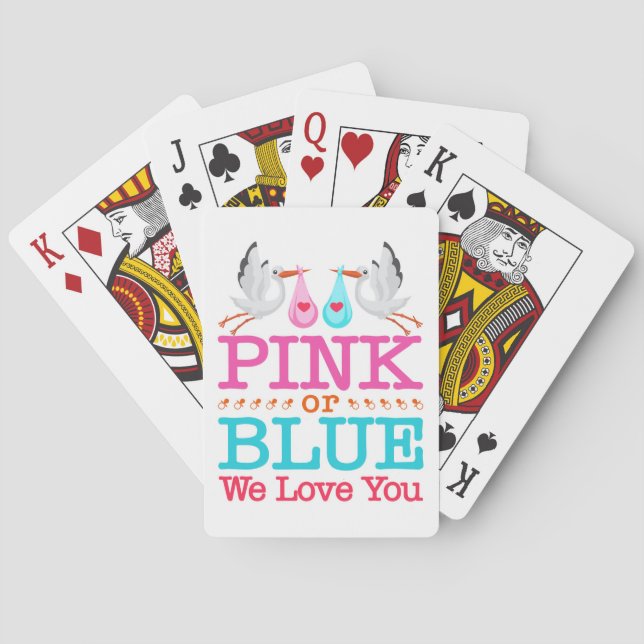 Pink or Blue We Love You Gender Reveal Stork Playing Cards (Back)