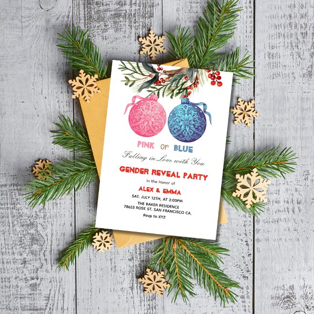 Pink or Blue Winter Gender Reveal Party Invitation (Creator Uploaded)