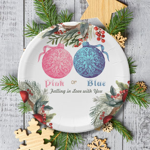 Pink or Blue Winter Gender Reveal Party Paper Plate