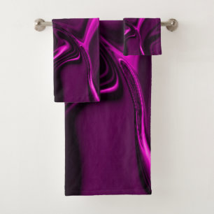 Pink or purple curves on dark purple background bath towel set