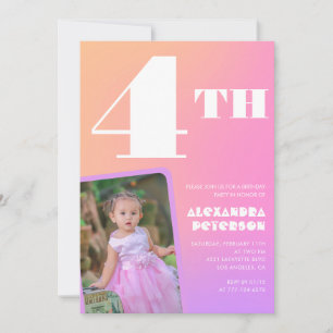 Pink Orange 4th birthday invitations Girl Photo