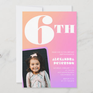 Pink Orange 6th birthday invitations Girl Photo