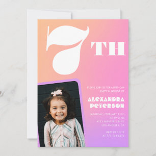 Pink Orange 7th birthday invitations Girl Photo