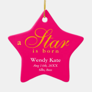 Pink orange a star is born baby name announcement ceramic tree decoration