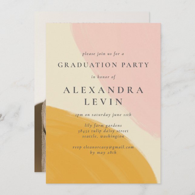 Pink Orange Abstract Watercolor Photo Graduation  Invitation (Front/Back)