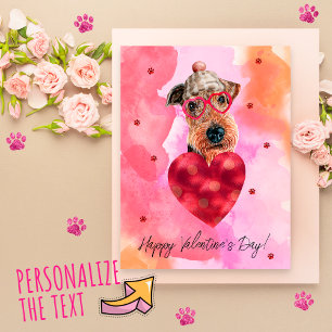 Pink Orange Airedale Valentine's Day Gift Dog Holiday Postcard