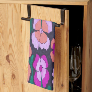 Pink Orange and Black Floral  Tea Towel