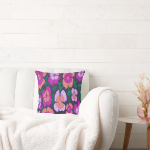 Pink Orange and Black Floral Throw Pillow