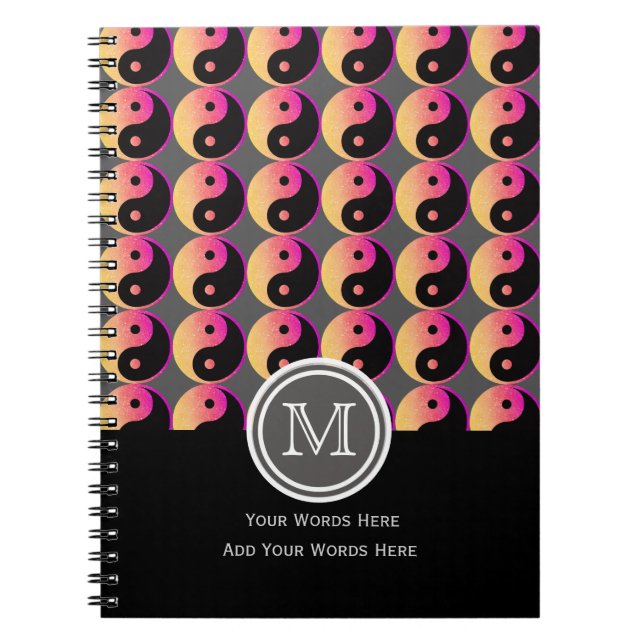 Pink Orange And Black Yin Yang Monogram Notebook (Front)