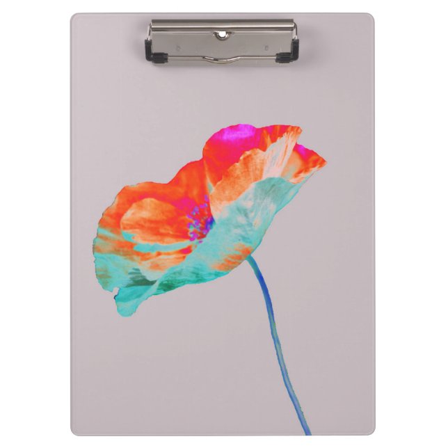 Pink orange and blue poppy flower floral design clipboard (Front)