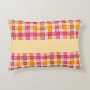 Pink orange and cream gingham accent pillow