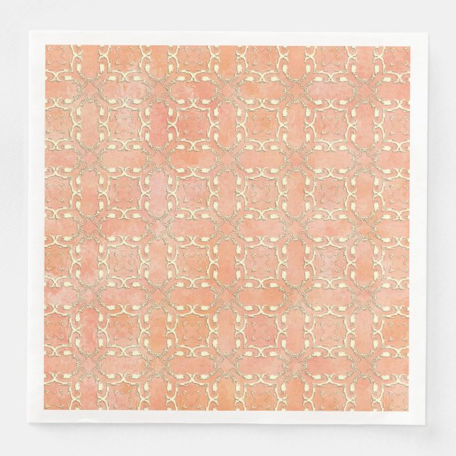 Pink Orange and Cream Metallic Filigree Pattern Napkin (Front)