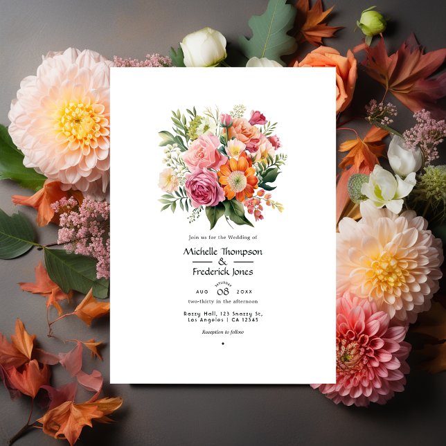 Pink, Orange and Green Floral Wedding Invitation (Creator Uploaded)