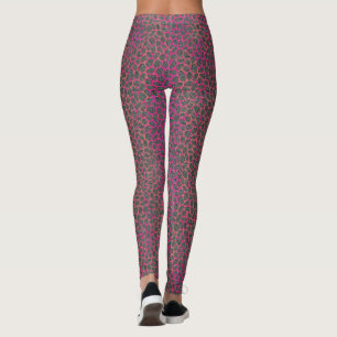 Pink, Orange, and Grey Modern Mosaic Animal Print Leggings
