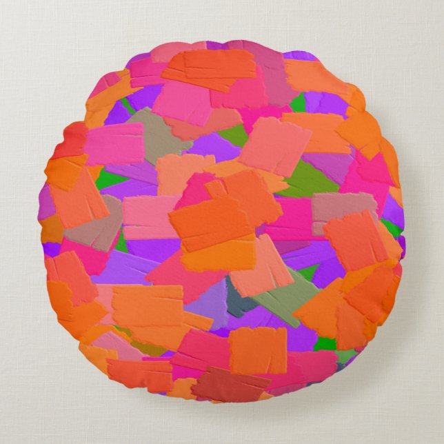 Pink, Orange and Purple Abstract Round Cushion (Front)