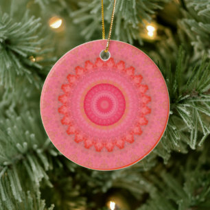 Pink, Orange and Yellow Mandala Ceramic Tree Decoration