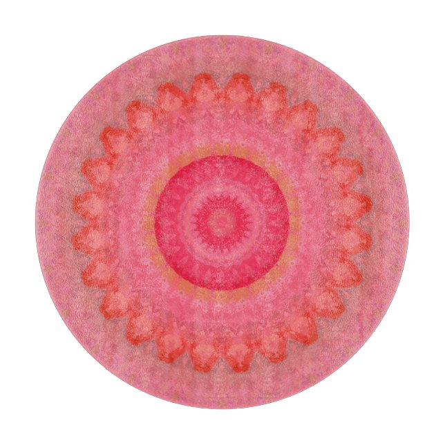  Pink, Orange and Yellow Mandala Cutting Board (Front)