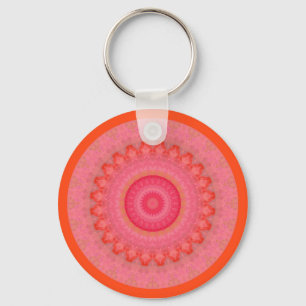  Pink, Orange and Yellow Mandala  Key Ring