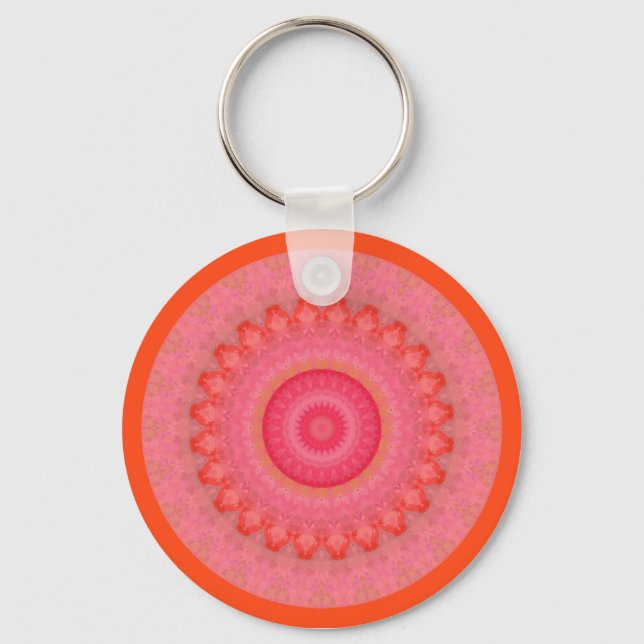  Pink, Orange and Yellow Mandala  Key Ring (Front)