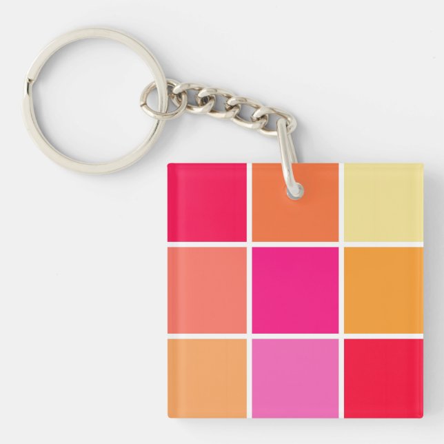 Pink, Orange and Yellow Squares Key Ring (Front)