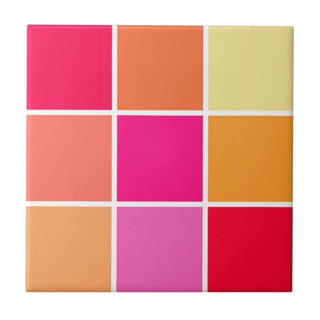 Pink, Orange and Yellow Squares Tile (Front)