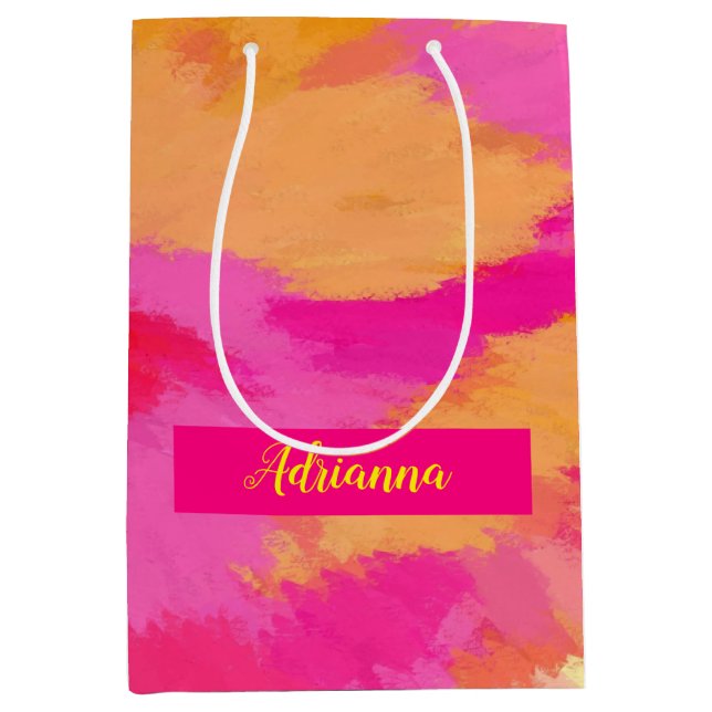 Pink, Orange and Yellow Watercolor Medium Gift Bag (Front)