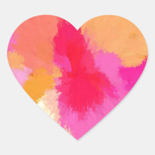 Pink, Orange and Yellow Watercolors Heart Sticker