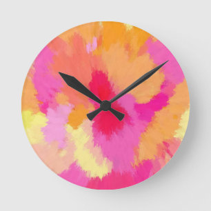 Pink, Orange and Yellow Watercolors Round Clock