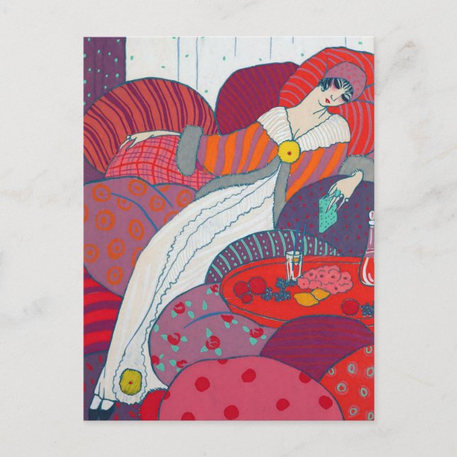 Pink & Orange Art Deco Illustration George Barbier Postcard (Front)