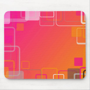 Pink-orange background with colourful squares mouse pad