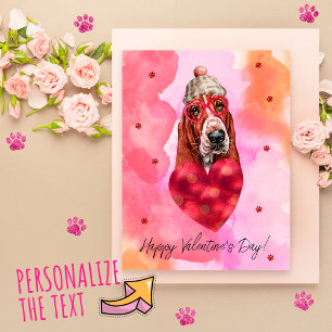 Pink Orange Basset Hound Valentine's Day Gift Dog Holiday Postcard