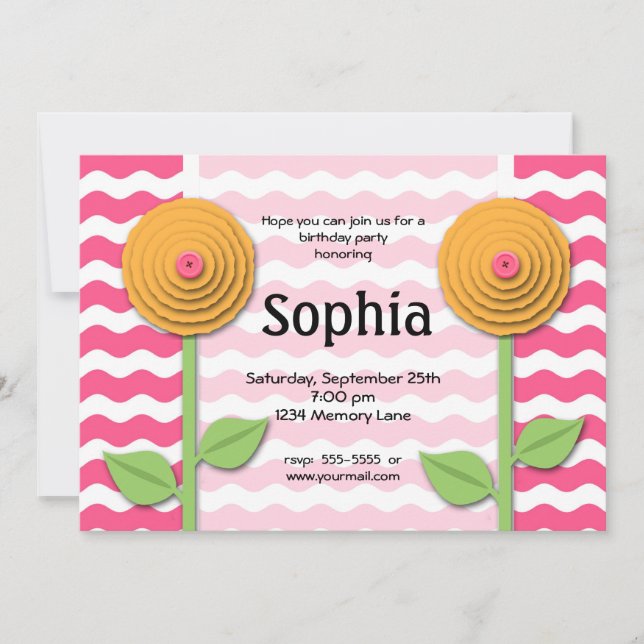 Pink & Orange Birthday Invitation (Front)