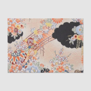 Pink Orange Black Japanese Kimono Floral Decoupage Tissue Paper